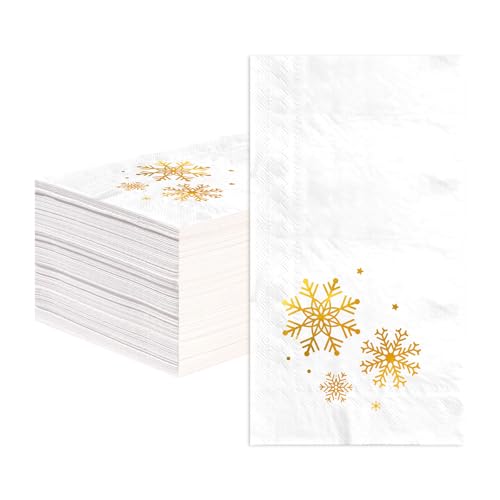 100 Pcs Paper Napkin 3 Ply Gold Foil Snowflake - Grencian
