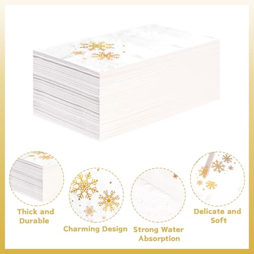 100 Pcs Paper Napkin 3 Ply Gold Foil Snowflake - Grencian