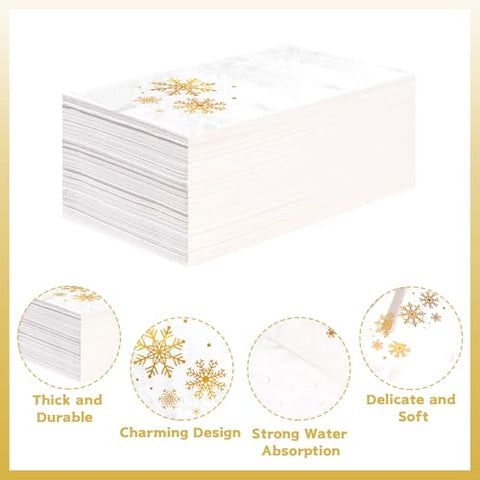 100 Pcs Paper Napkin 3 Ply Gold Foil Snowflake - Grencian