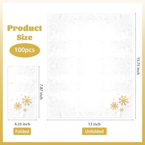 100 Pcs Paper Napkin 3 Ply Gold Foil Snowflake - Grencian