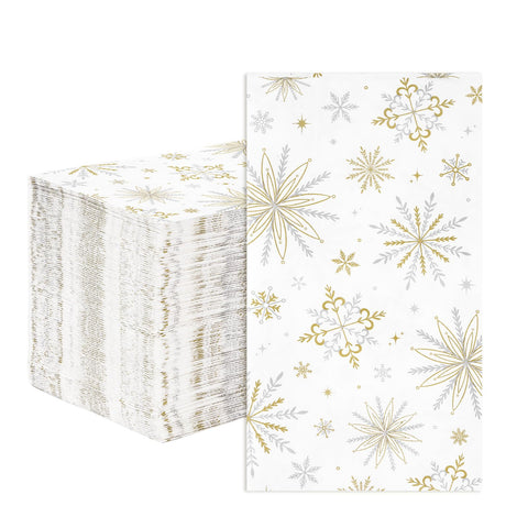 100 Pcs Paper Napkin 3 Ply Gold Snowflake