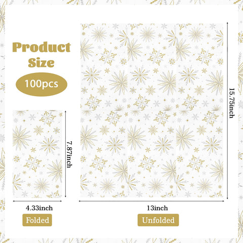 100 Pcs Paper Napkin 3 Ply Gold Snowflake