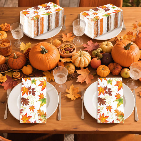 100 Pcs Paper Napkin 3 Ply Golden Thread Fall Leaf - Grencian