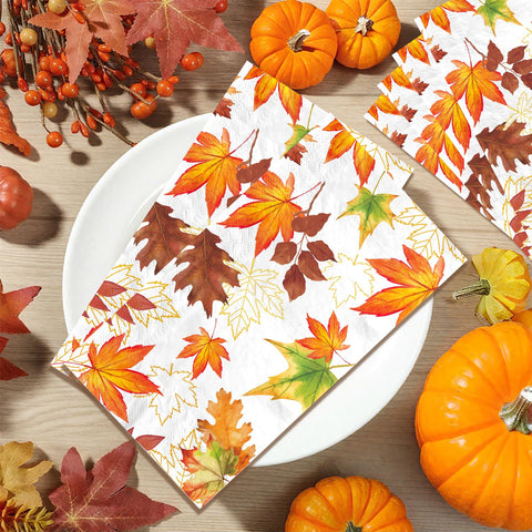 100 Pcs Paper Napkin 3 Ply Golden Thread Fall Leaf - Grencian