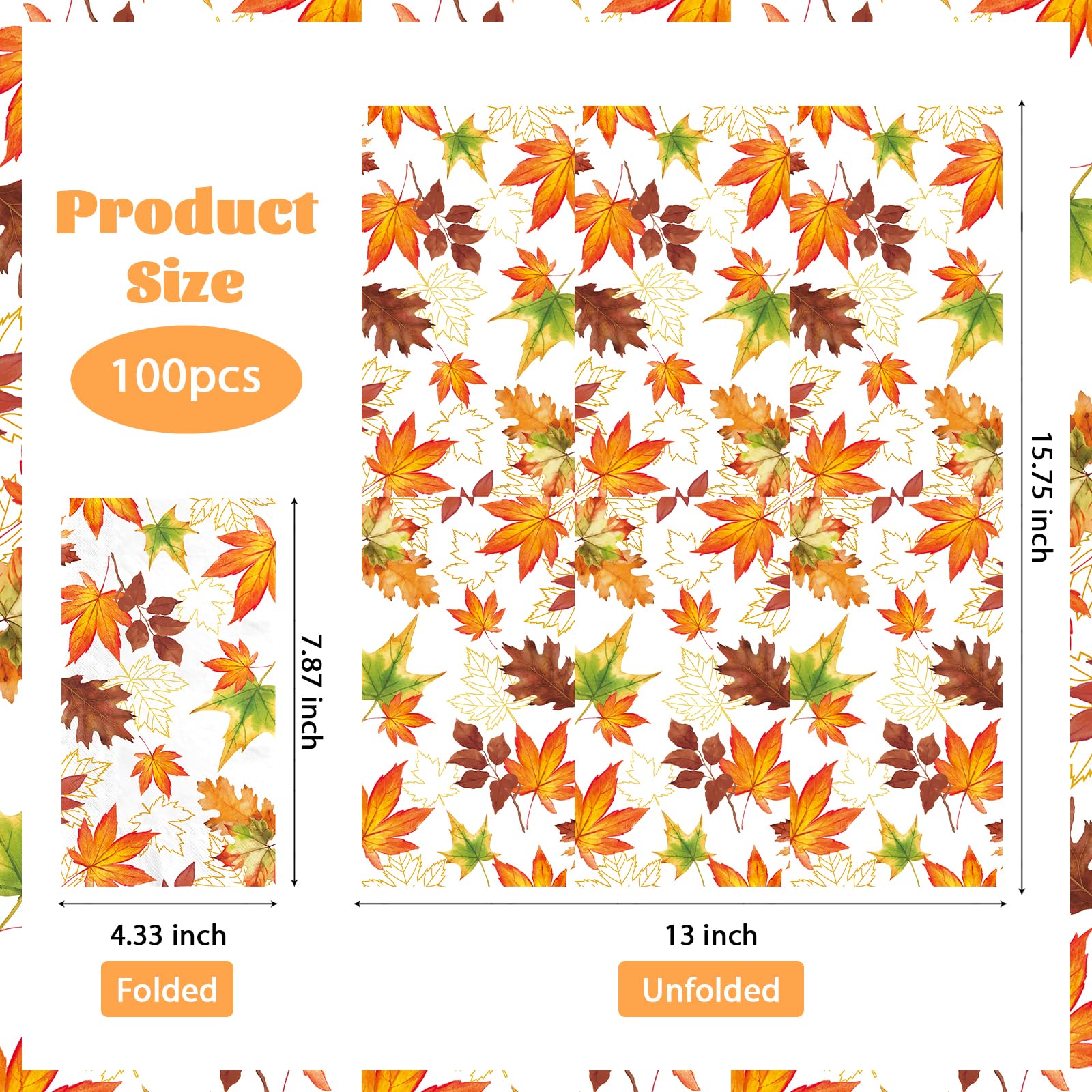 100 Pcs Paper Napkin 3 Ply Golden Thread Fall Leaf - Grencian