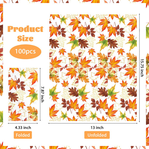 100 Pcs Paper Napkin 3 Ply Golden Thread Fall Leaf - Grencian