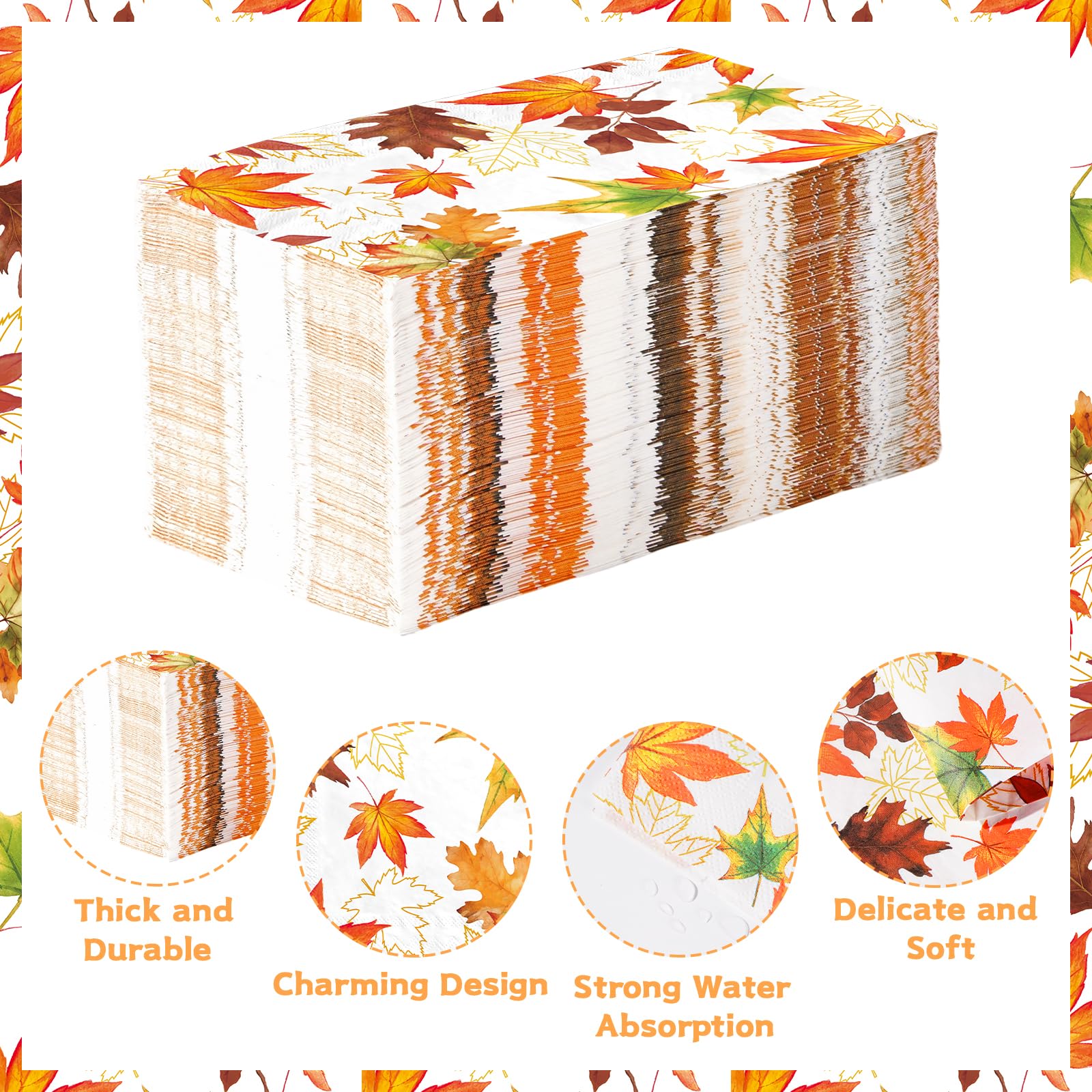 100 Pcs Paper Napkin 3 Ply Golden Thread Fall Leaf - Grencian