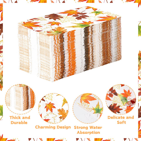 100 Pcs Paper Napkin 3 Ply Golden Thread Fall Leaf - Grencian
