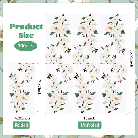 100 Pcs Paper Napkin 3 Ply Magnolia Flowers