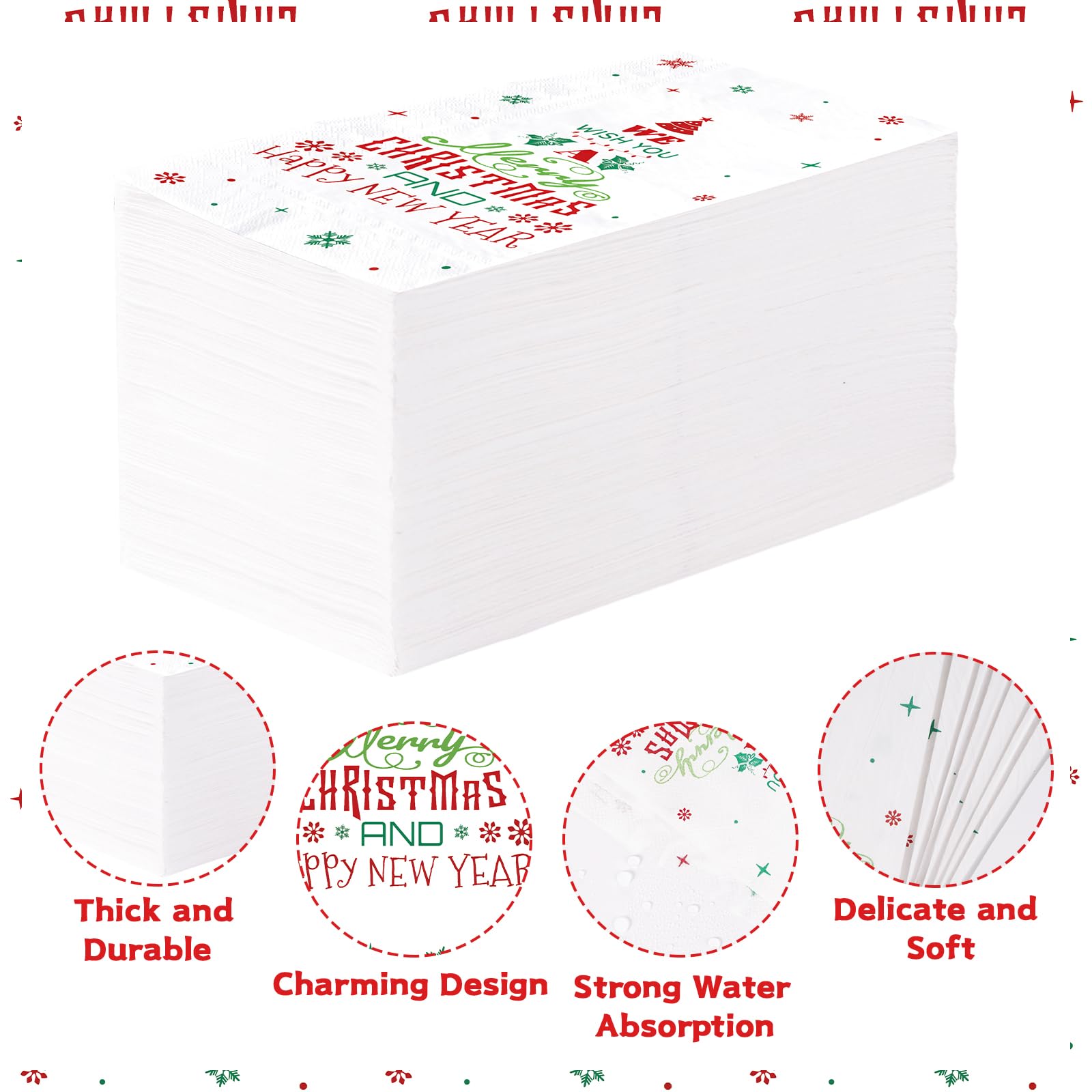 100 Pcs Paper Napkin 3 Ply Merry Christmas - Grencian