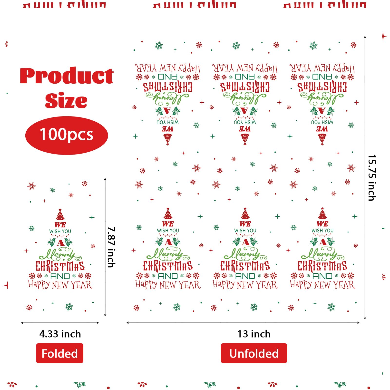 100 Pcs Paper Napkin 3 Ply Merry Christmas - Grencian