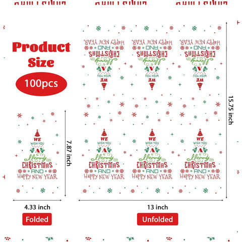 100 Pcs Paper Napkin 3 Ply Merry Christmas - Grencian