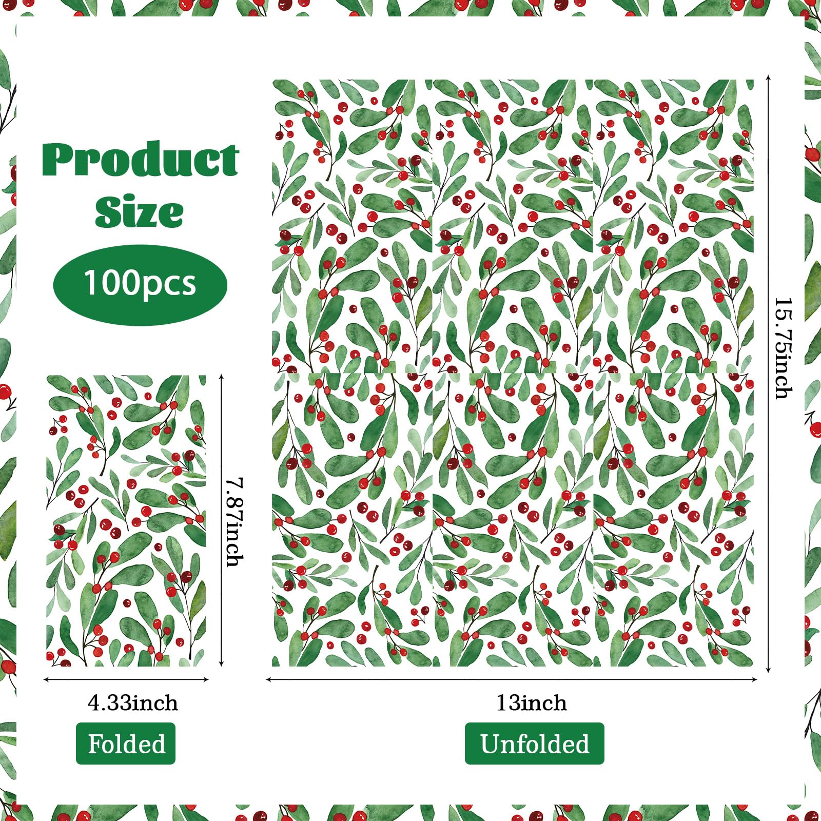 100 Pcs Paper Napkin 3 Ply Mistletoe Berries