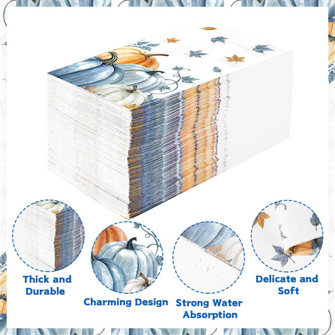 100 Pcs Paper Napkin 3 Ply Blue Orange Pumpkins - Grencian