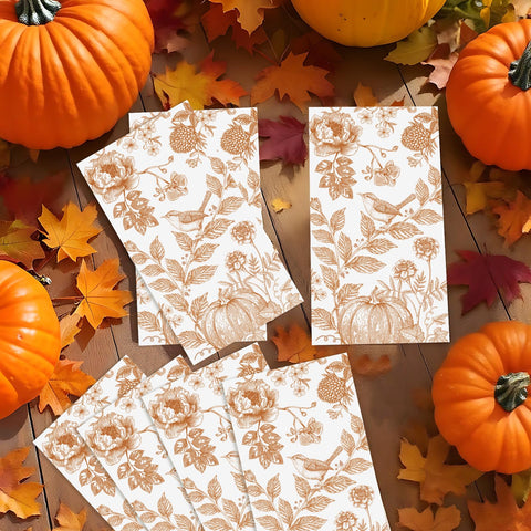 100 Pcs Paper Napkin 3 Ply Pumpkin Floral Birds - Grencian