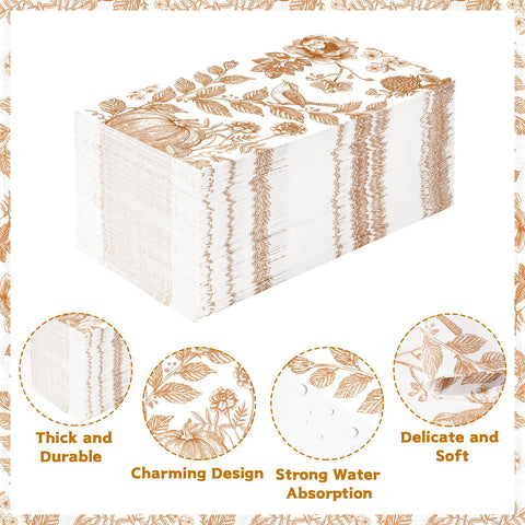 100 Pcs Paper Napkin 3 Ply Pumpkin Floral Birds - Grencian