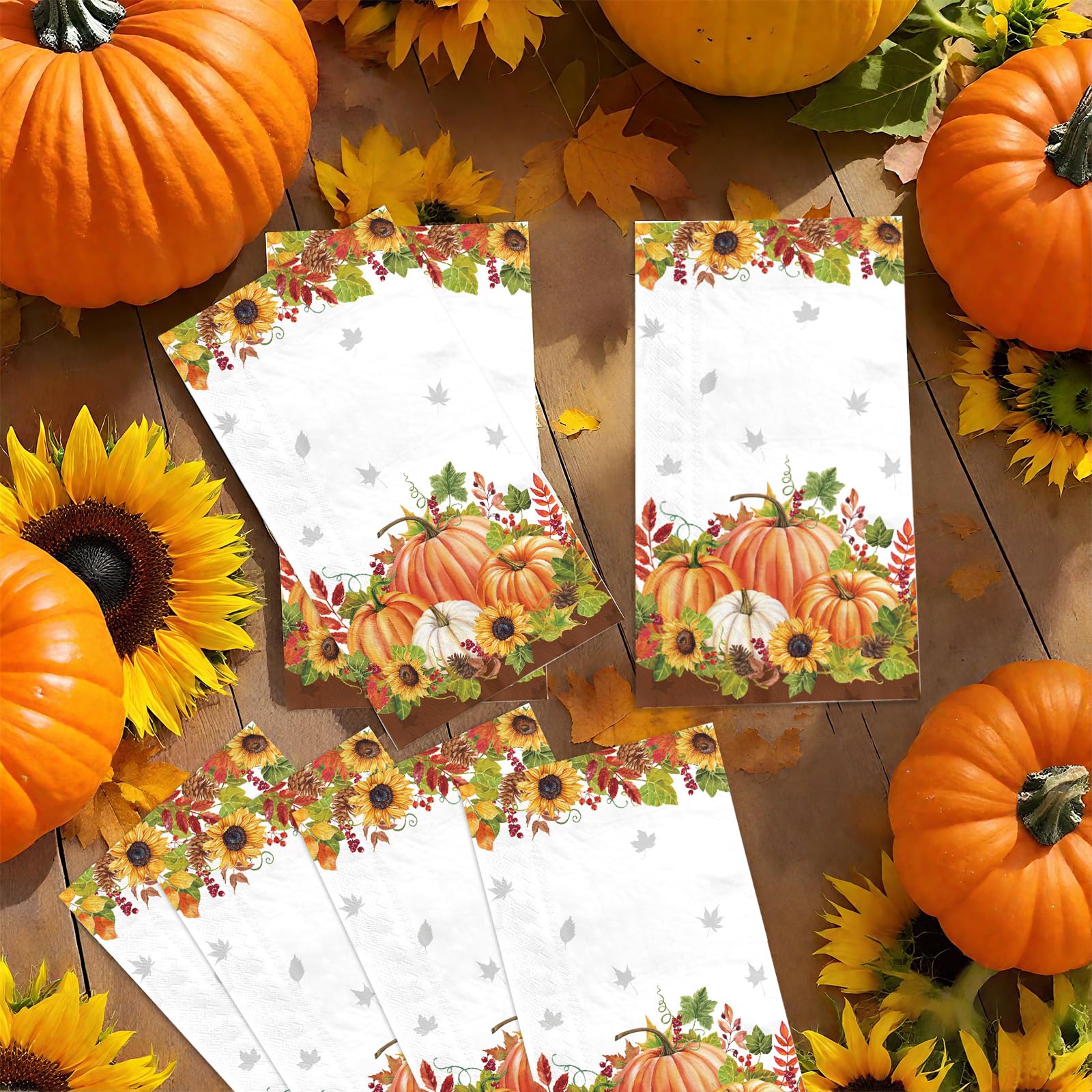 100 Pcs Paper Napkin 3 Ply Pumpkin Sunflower - Grencian