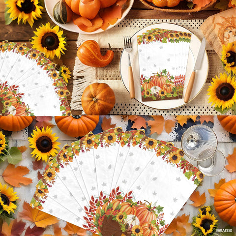 100 Pcs Paper Napkin 3 Ply Pumpkin Sunflower - Grencian