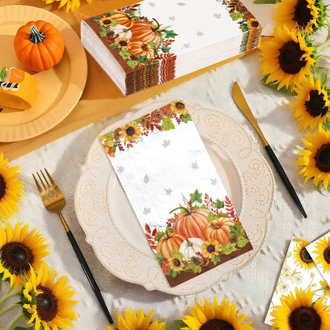 100 Pcs Paper Napkin 3 Ply Pumpkin Sunflower - Grencian