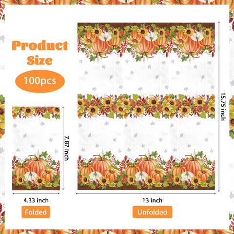 100 Pcs Paper Napkin 3 Ply Pumpkin Sunflower - Grencian
