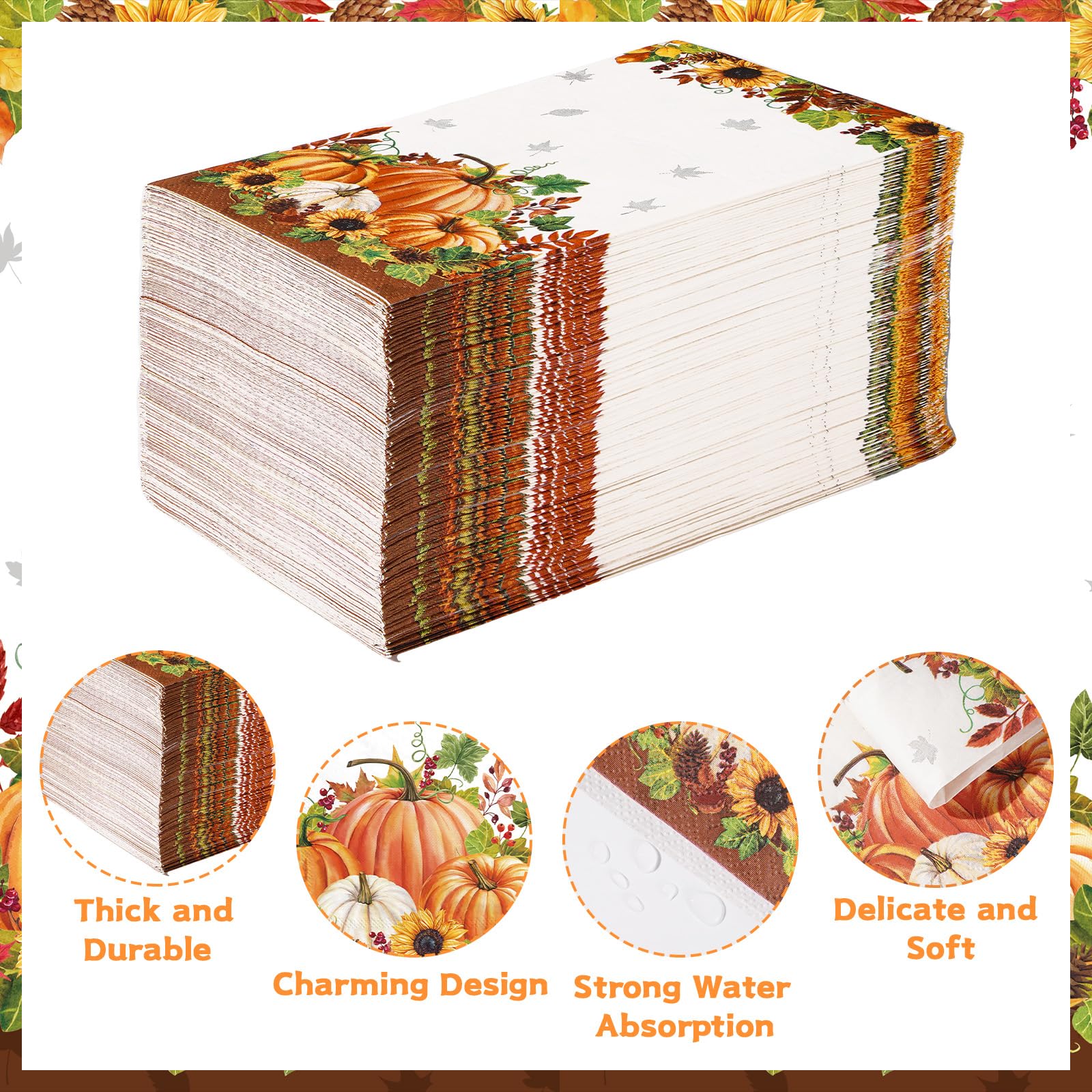 100 Pcs Paper Napkin 3 Ply Pumpkin Sunflower - Grencian