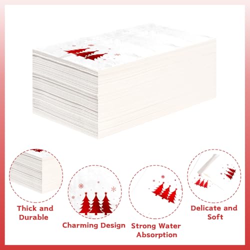 100 Pcs Paper Napkin 3 Ply Red Christmas Tree - Grencian