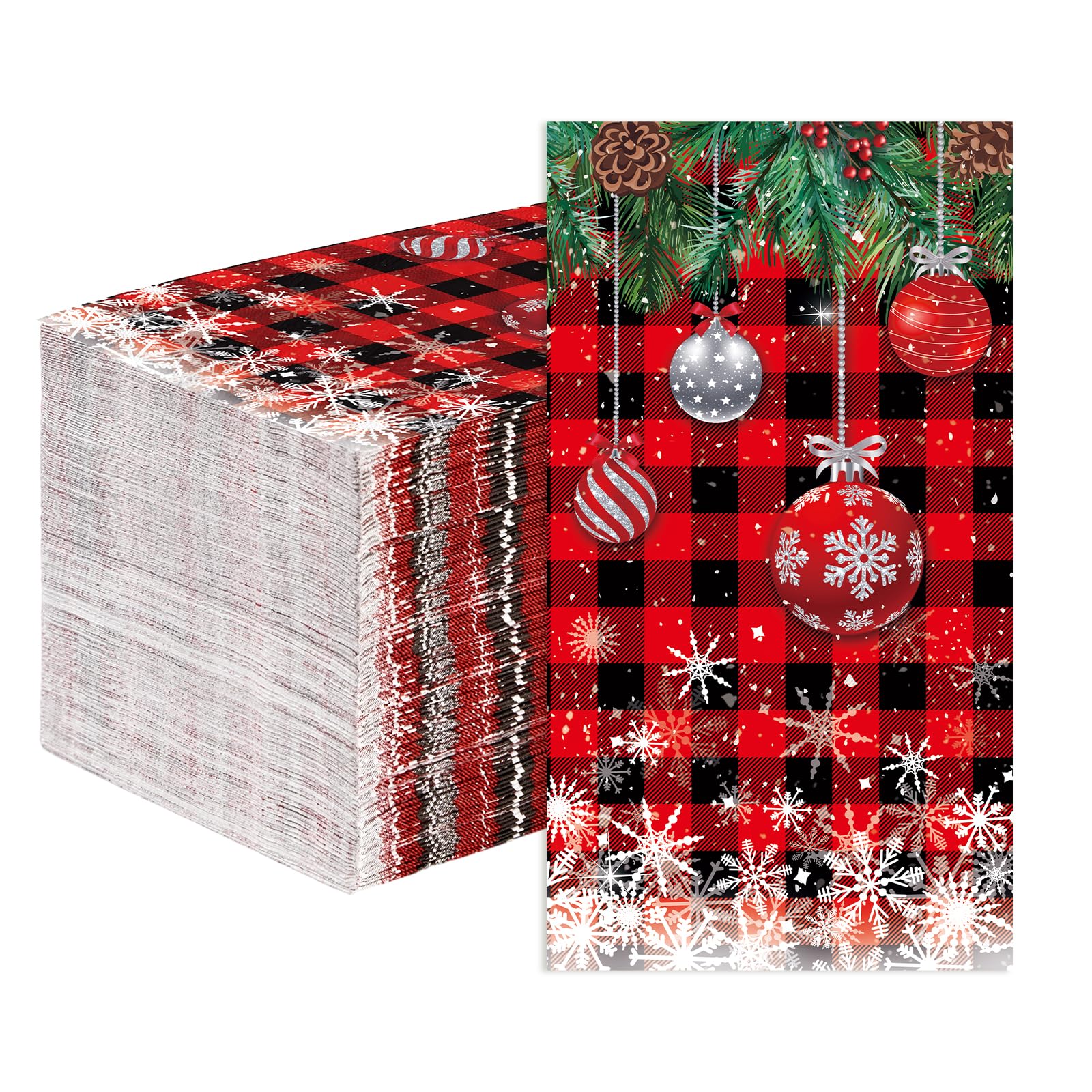 100 Pcs Paper Napkin 3 Ply Red Gingham Christmas Ball - Grencian