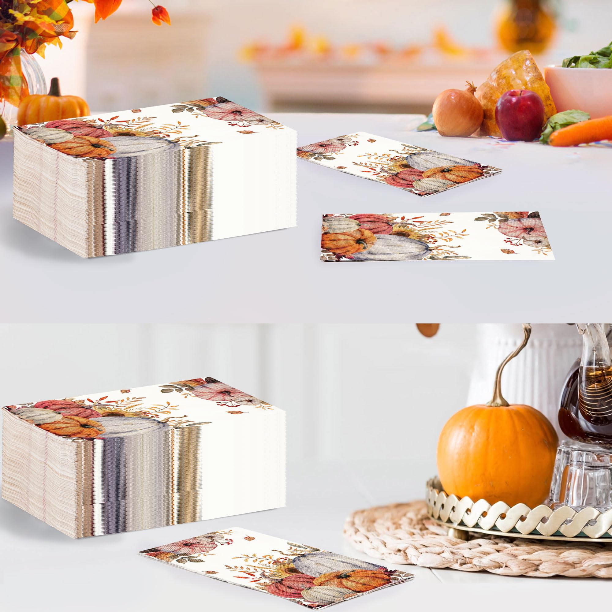 100 Pcs Paper Napkin 3 Ply  Rustic Pumpkin