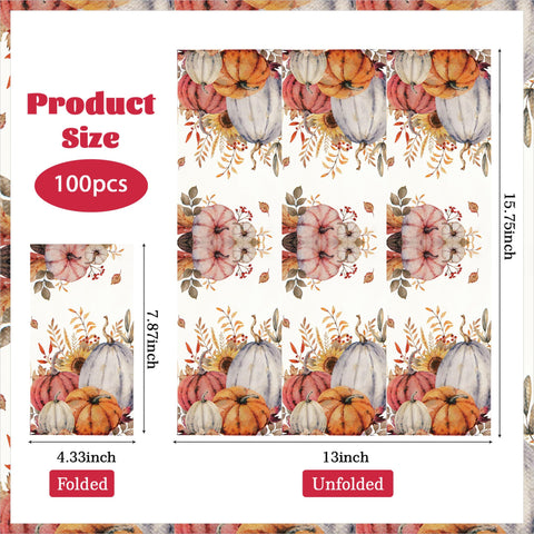 100 Pcs Paper Napkin 3 Ply  Rustic Pumpkin