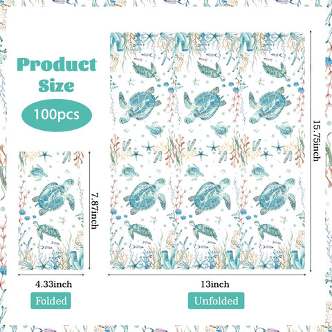 100 Pcs Paper Napkin 3 Ply Sea Turtles - Grencian