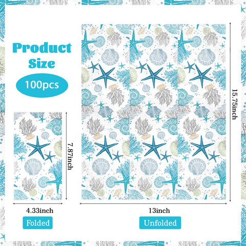 100 Pcs Paper Napkin 3 Ply Starfish Seashell Beach - Grencian