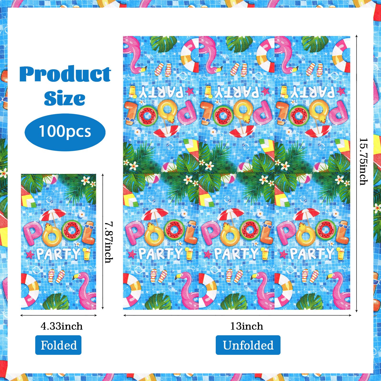 100 Pcs Paper Napkin 3 Ply Swimming Pool - Grencian