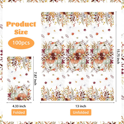 100 Pcs Paper Napkin 3 Ply Fall Pumpkin - Grencian