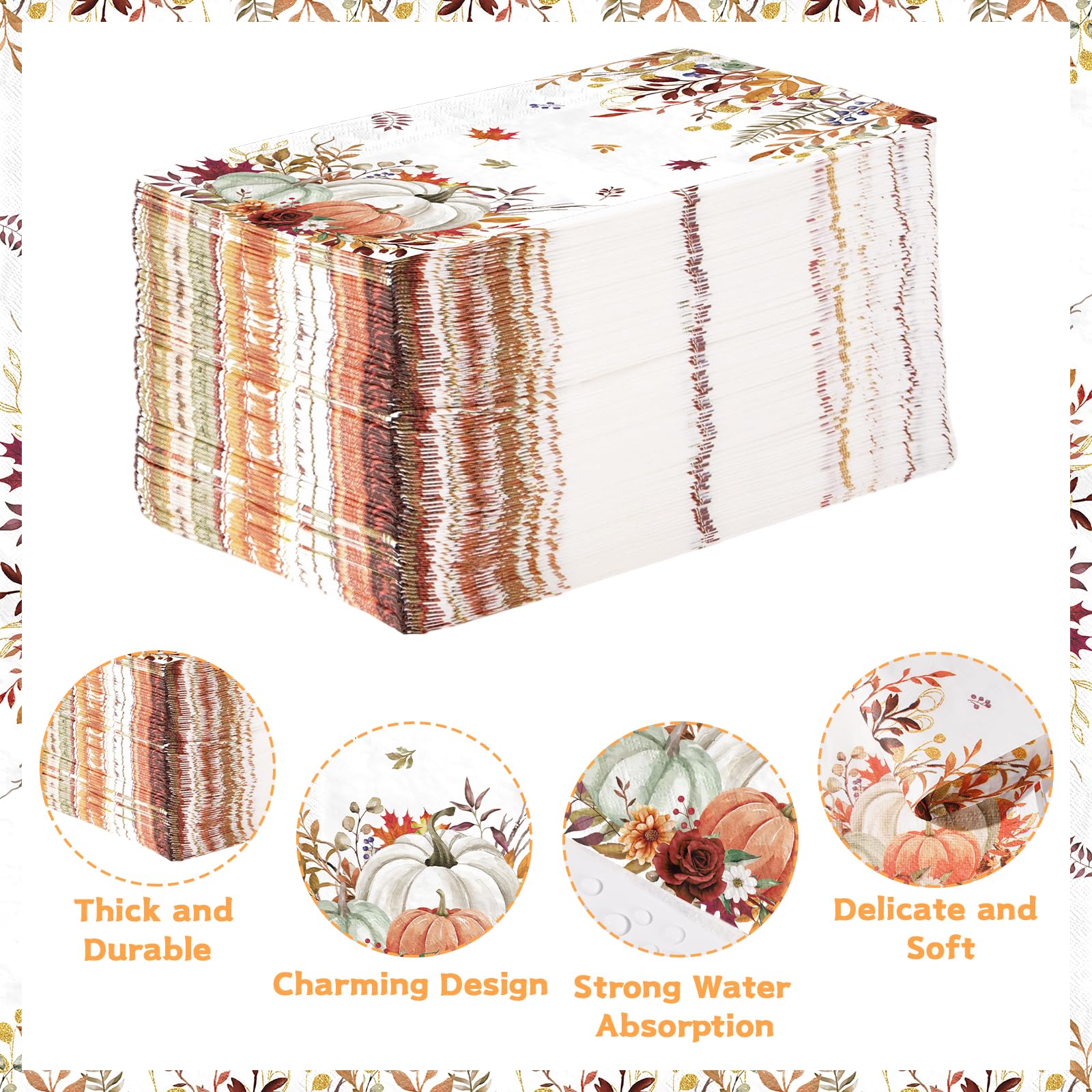 100 Pcs Paper Napkin 3 Ply Fall Pumpkin - Grencian