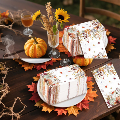 100 Pcs Paper Napkin 3 Ply Fall Pumpkin - Grencian