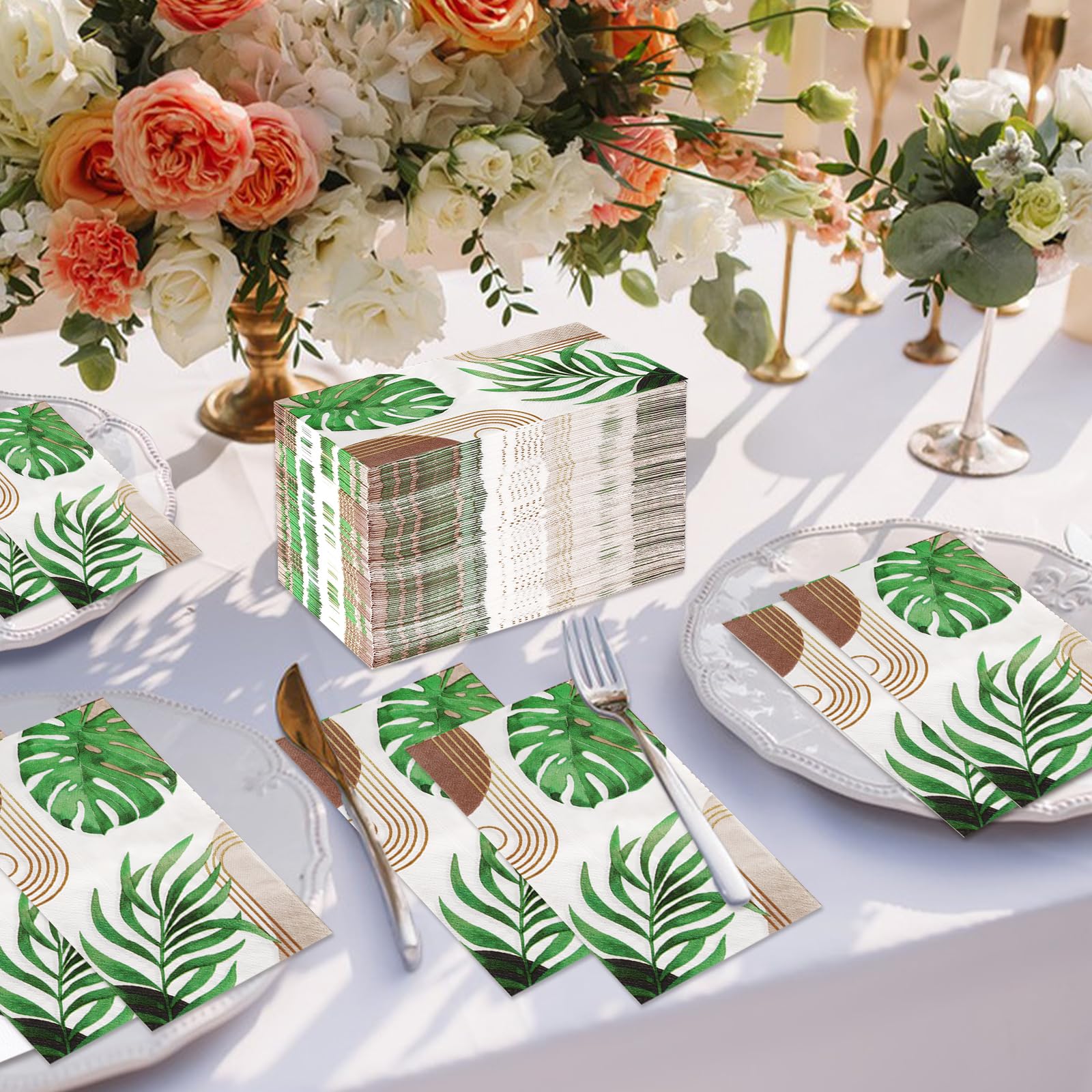 100 Pcs Paper Napkin 3 Ply Tropical Palm Leaf - Grencian