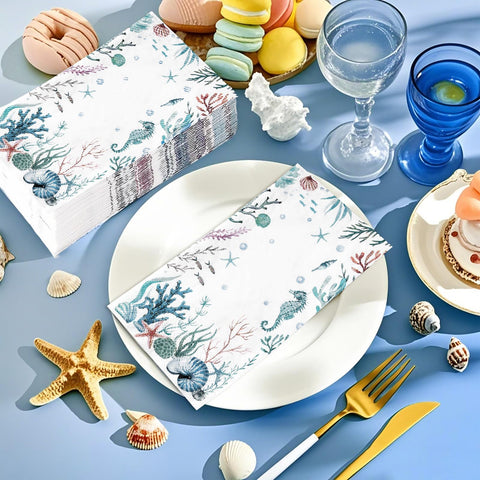 100 Pcs Paper Napkin 3 Ply Watercolor Ocean - Grencian