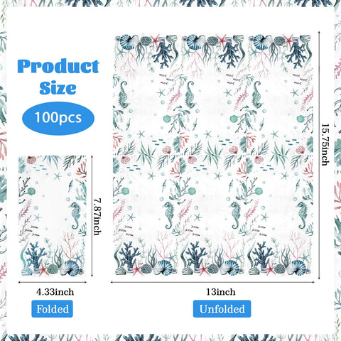 100 Pcs Paper Napkin 3 Ply Watercolor Ocean - Grencian
