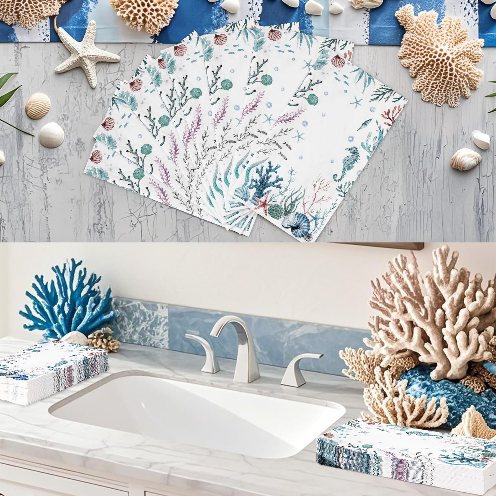 100 Pcs Paper Napkin 3 Ply Watercolor Ocean - Grencian