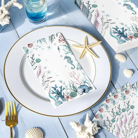 100 Pcs Paper Napkin 3 Ply Watercolor Ocean - Grencian