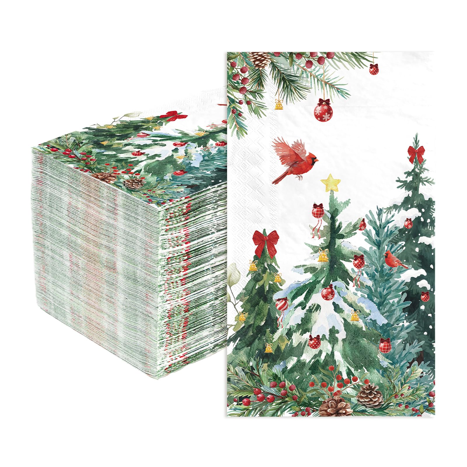 100 Pcs Paper Napkin 3 Ply Watercolor Xmas Tree - Grencian