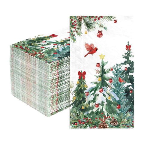 100 Pcs Paper Napkin 3 Ply Watercolor Xmas Tree - Grencian
