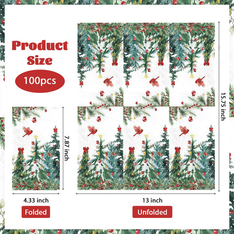 100 Pcs Paper Napkin 3 Ply Watercolor Xmas Tree - Grencian