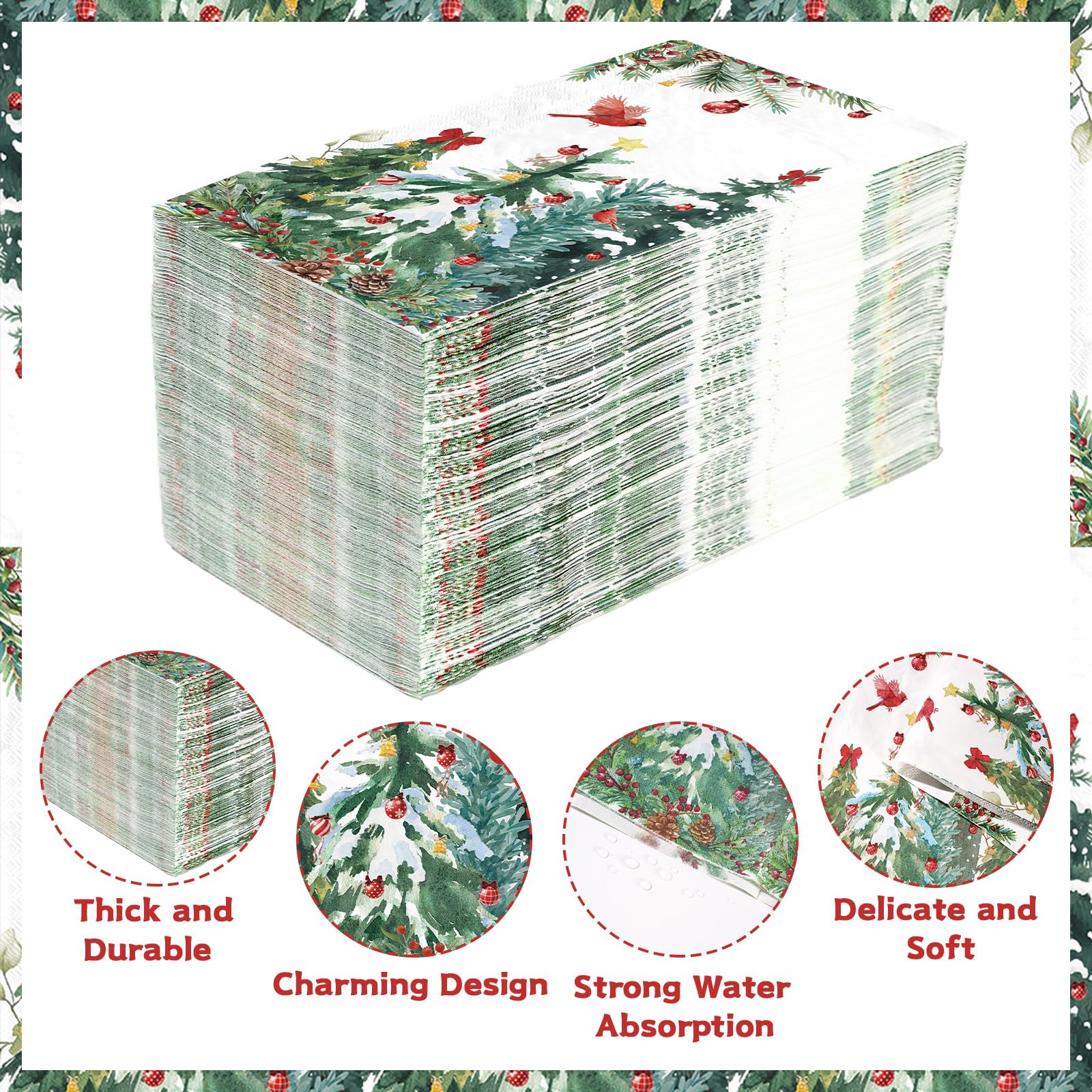 100 Pcs Paper Napkin 3 Ply Watercolor Xmas Tree - Grencian