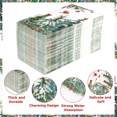 100 Pcs Paper Napkin 3 Ply Watercolor Xmas Tree - Grencian