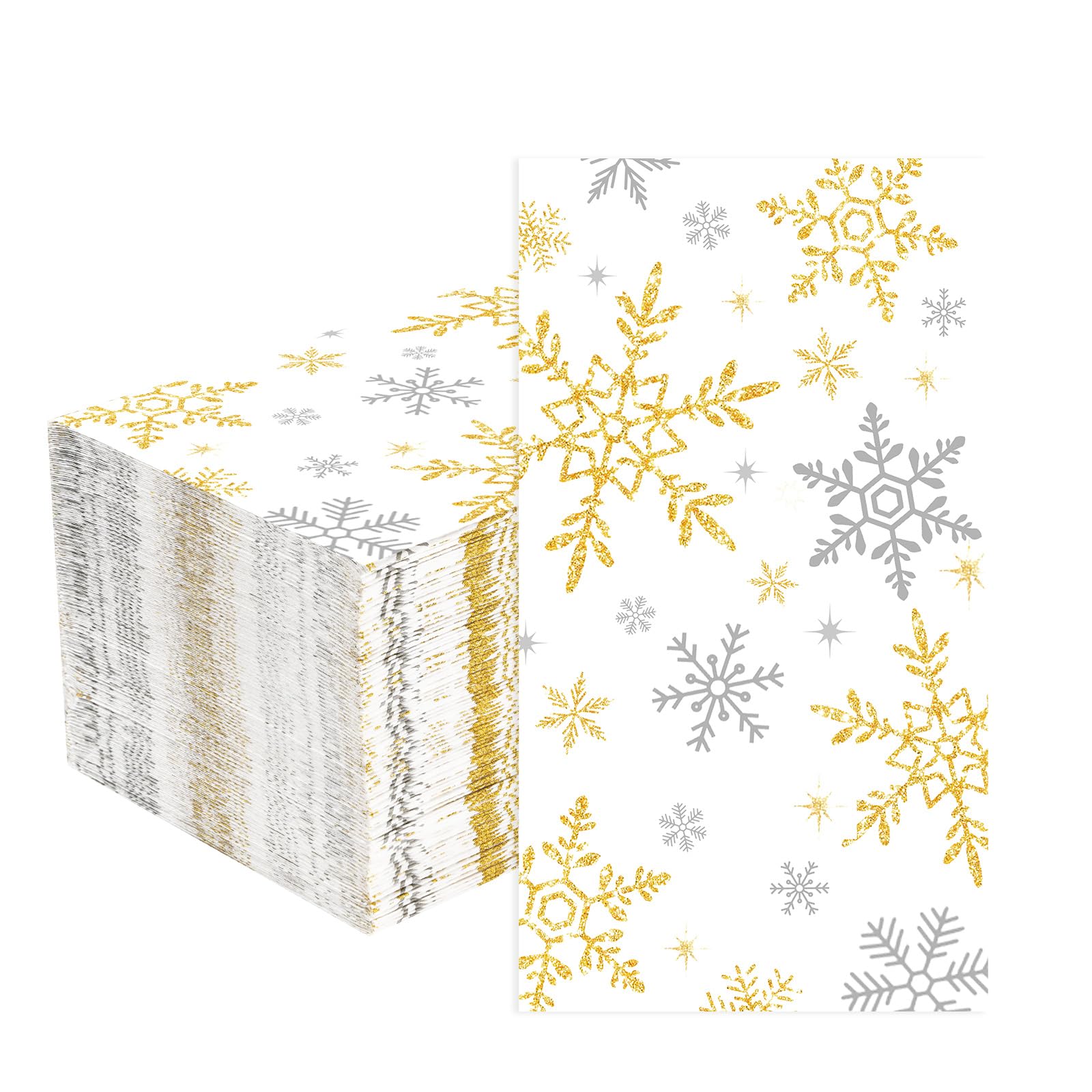 100 Pcs Paper Napkin 3 Ply White Gold Snowflake - Grencian