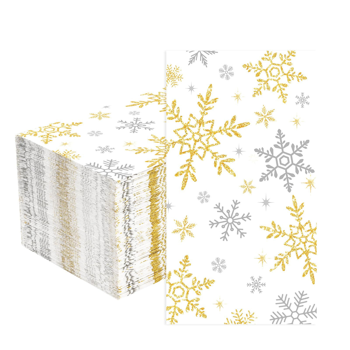 100 Pcs Paper Napkin 3 Ply White Gold Snowflake - Grencian