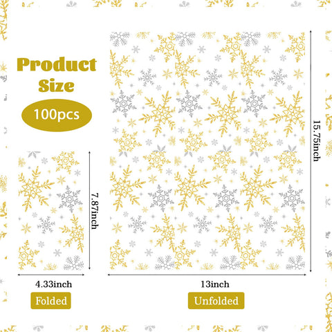 100 Pcs Paper Napkin 3 Ply White Gold Snowflake - Grencian