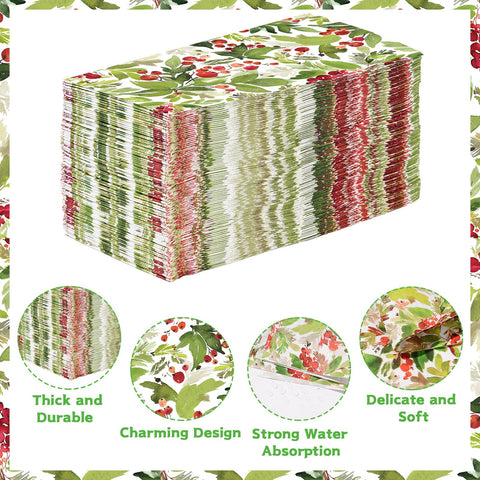 100 Pcs Paper Napkin 3 Ply Xmas Holly Berry