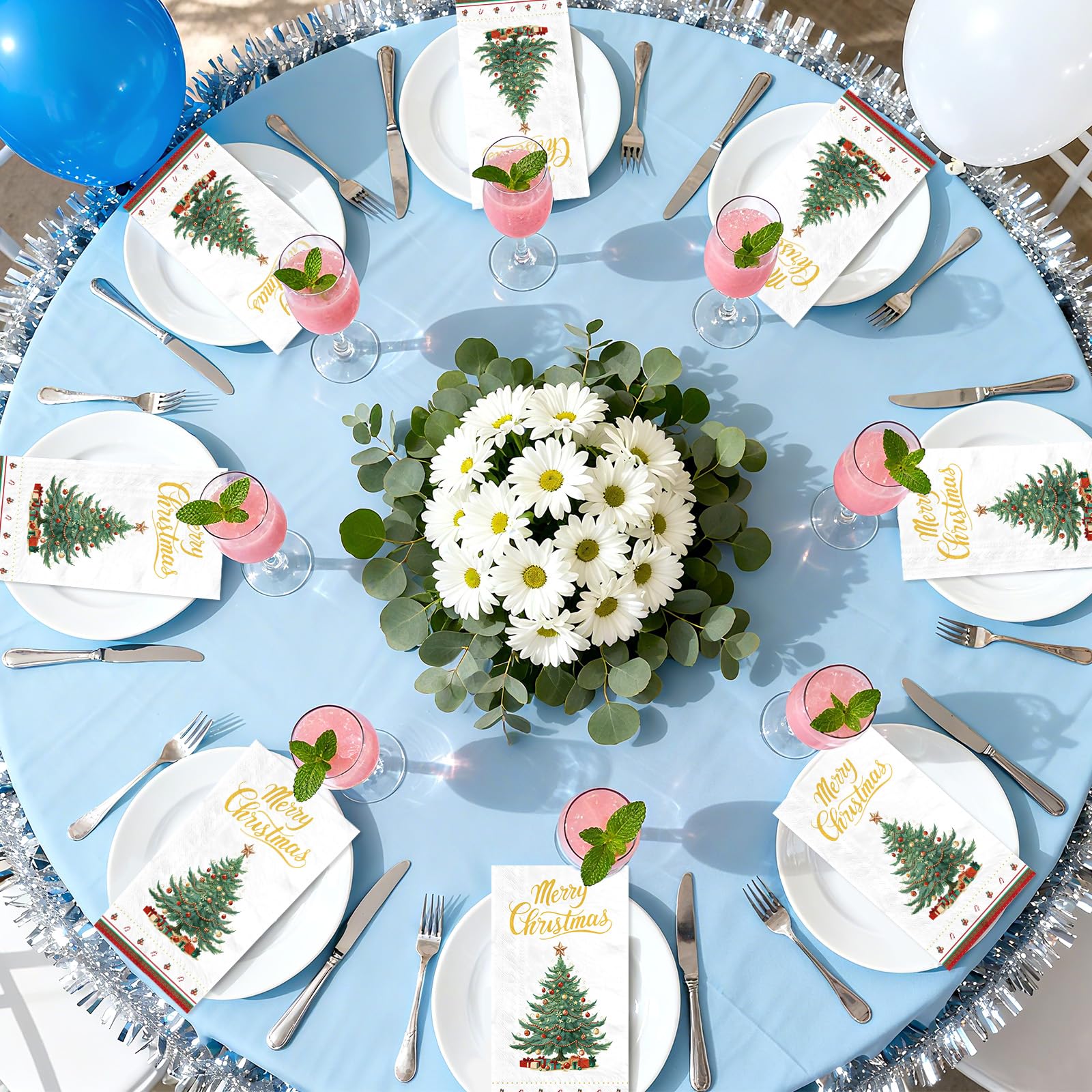 100 Pcs Paper Napkin 3 Ply Xmas Tree Red Border - Grencian